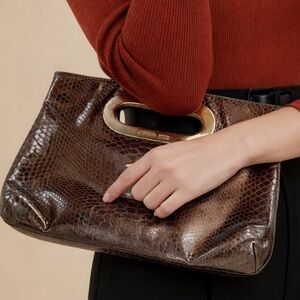 MICHAEL Michael Kors gray Snakeskin clutch purse